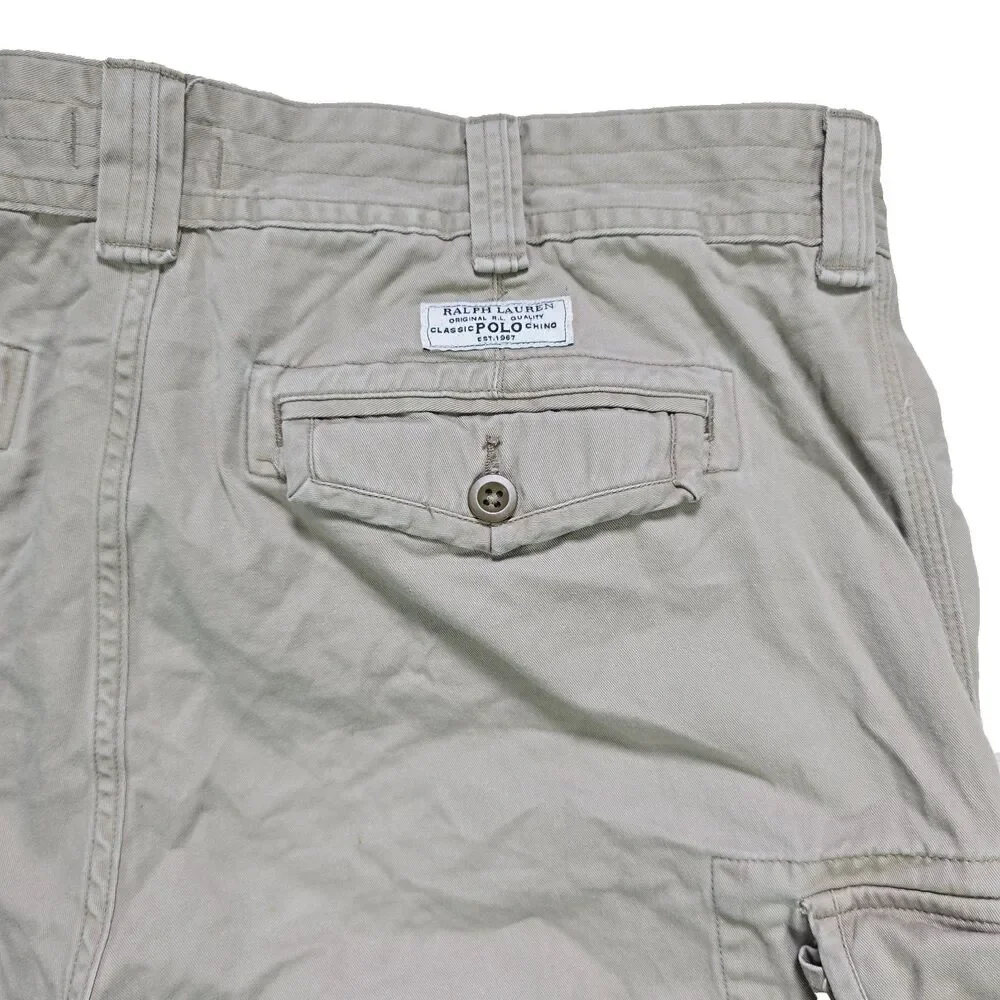 Polo Ralph Lauren Beige Cargo Shorts Men's Size 40 Pockets Belt Loops Outdoor